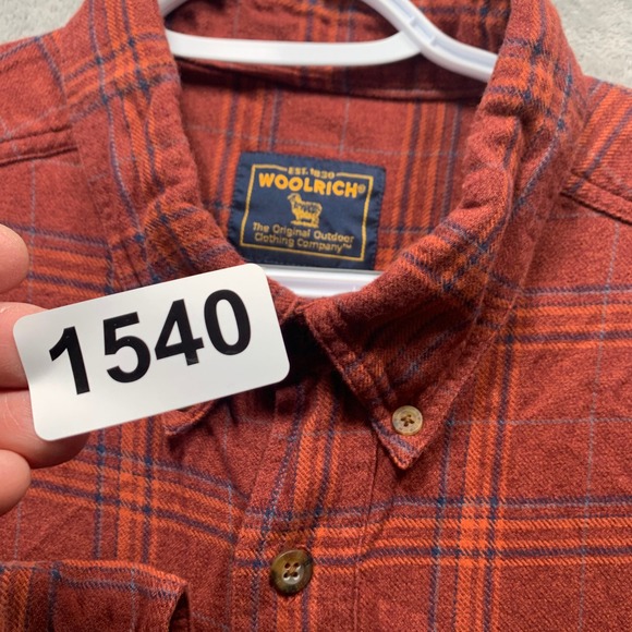 Vintage Woolrich Mens Rust Plaid Long Sleeve Button Down Shirt XL Cotton - Picture 12 of 12